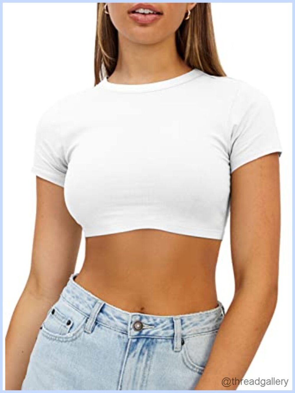 Women's Y2K Crop Top Ribbed Knit Crewneck Short Sleeve Summer Cute Tee